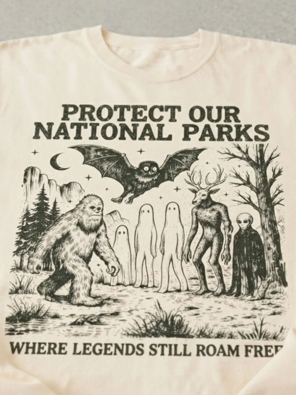 Protect Our National Parks Bigfoot Graphic Cream Gildan T-Shirt
